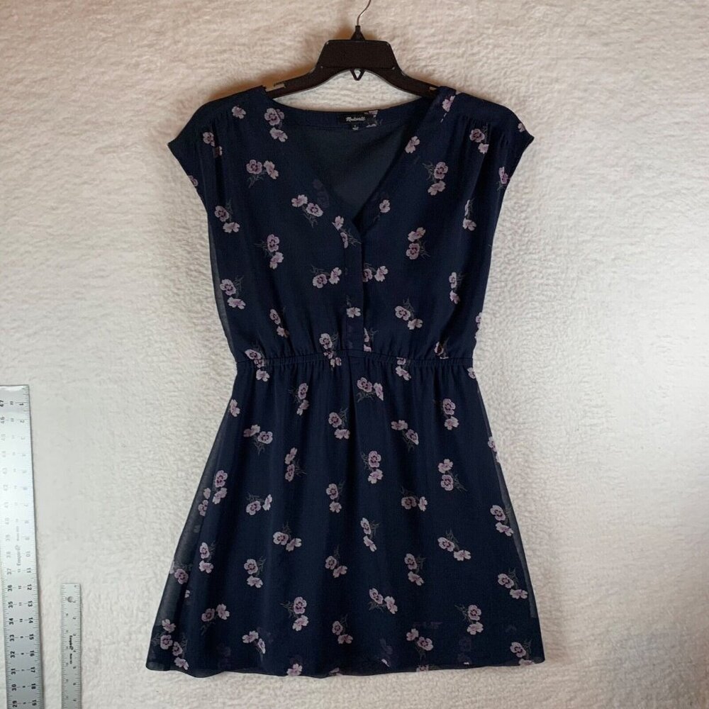 Madewell Skygaze Pansy Bouquet Womens Floral Navy Popover Mini Dress Size 6 9205